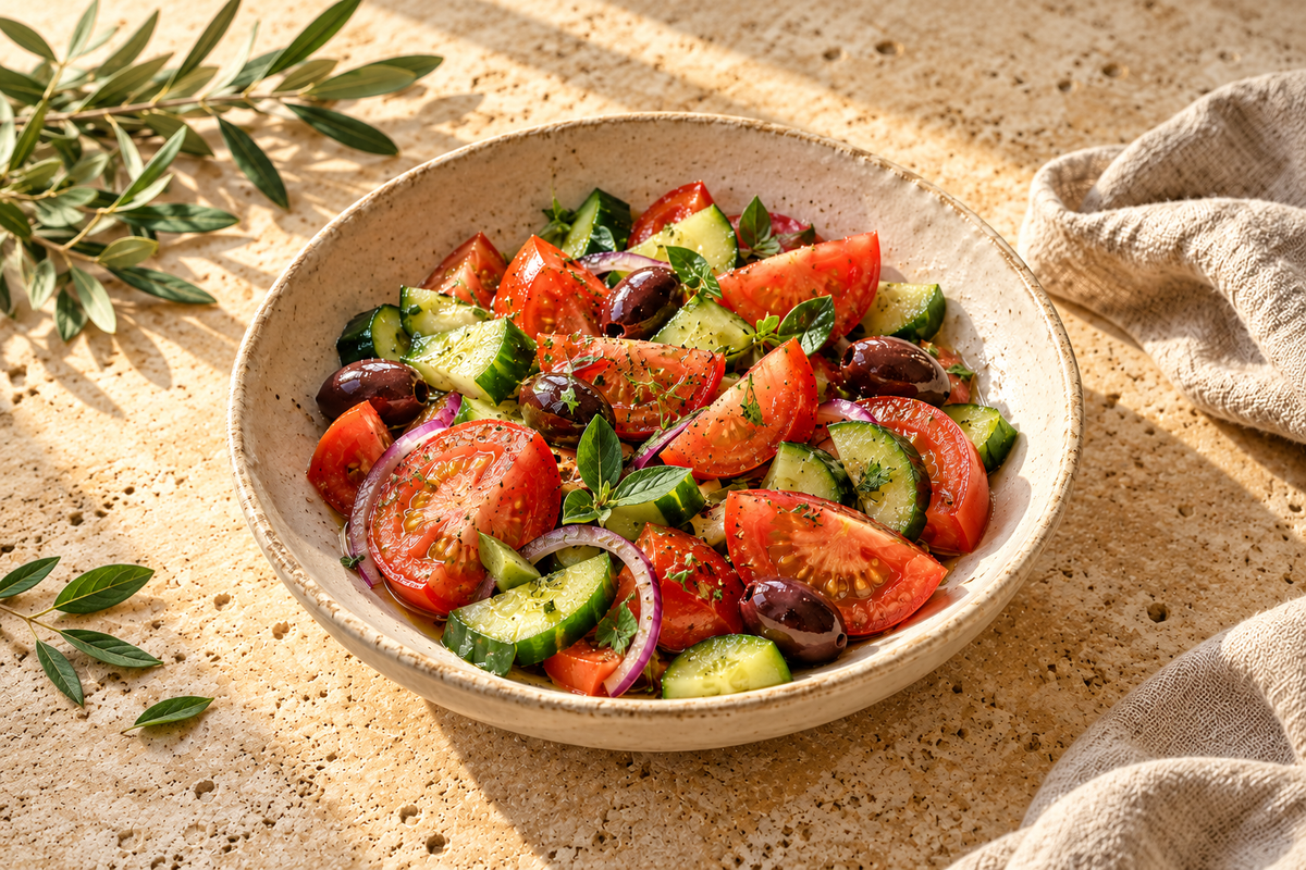 Frischer Salat mit Olivenöl